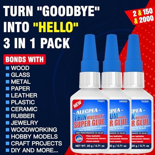 ALECPEA Thin Medium Thick CA Glue, Cyanoacrylate Adhesive, 60g