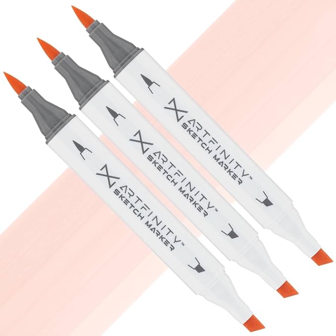 Artfinity Sketch Markers - Set of 3 - Pinkish Vanilla R8-2, Vibrant, Professional, Dye-Based Alcohol Markers for Artists, Drawing, Travel, & More