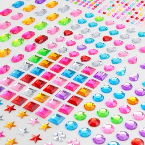 JAMIEWIN 1180pcs Gem Stickers, Self Adhesive Rhinestone Jewel Crafts