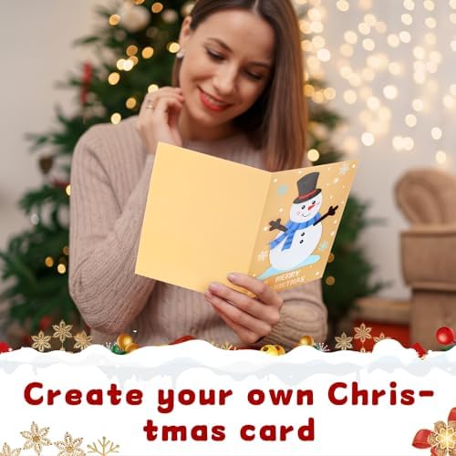 Dispowreath 24 Pcs DIY Christmas Card Making Kits with Envelopes DIY Christmas Craft Make Your Own Snowman Greeting Card Making Supplies for Holiday Xmas Party Decoration Favor