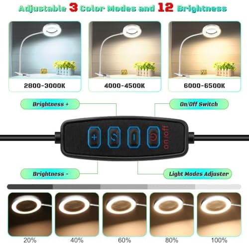 10X Magnifying Glass with Light and Stand,Hands Free Clip on Magnifier Lamp