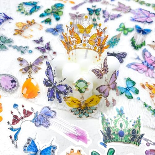 50Pcs Gem Butterfly Scrapbook Stickers – Crystal Butterfly Clear Stickers for Journaling, Scrapbooking, Laptop, Art Crafts