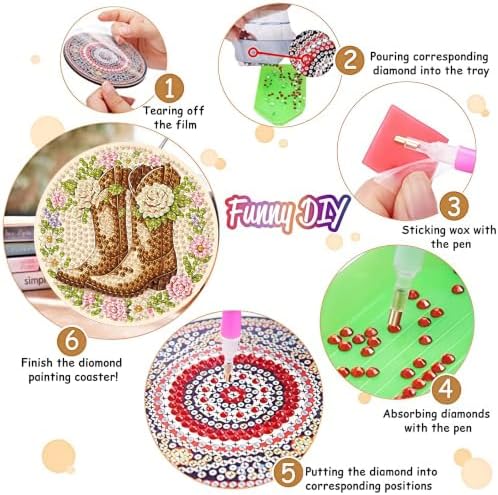 8 Pack Diamond Art Coasters, Boots Diamond Painting Coasters