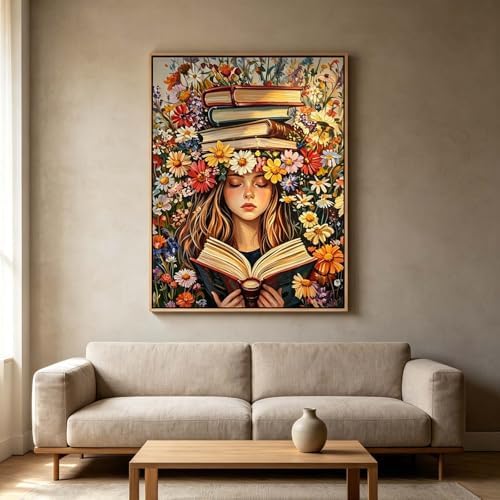 Paint by Numbers Kit for Adults - Flower & Girl Reading, DIY Acrylic Paint by Number, Oil Painting Style Canvas Art, Beginner Friendly Paint by Number for Adults, Perfect for Home Wall Decor