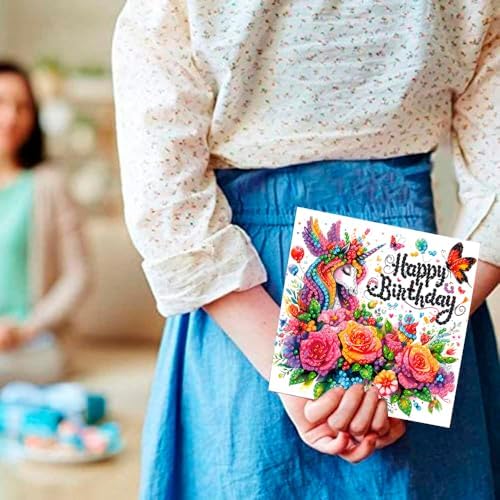 ACSAUMMY Diamond Art Happy Birthday Cards, 6 Pack 5D Diamond Greeting Cards Kits for Adults DIY Diamond Art Birthday Cards with Envelopes Birthday Gifts for Families, Friends, Partners