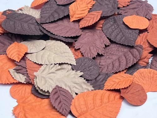 100 Pcs Handmade Mixed Mulberry Paper Rose,Maple,Sunflowers,Hydrangeas,Lotus Leaves Scrapbooking Wedding DIY Craft Supplies Card (Mixed Leaves Brown Tone.)
