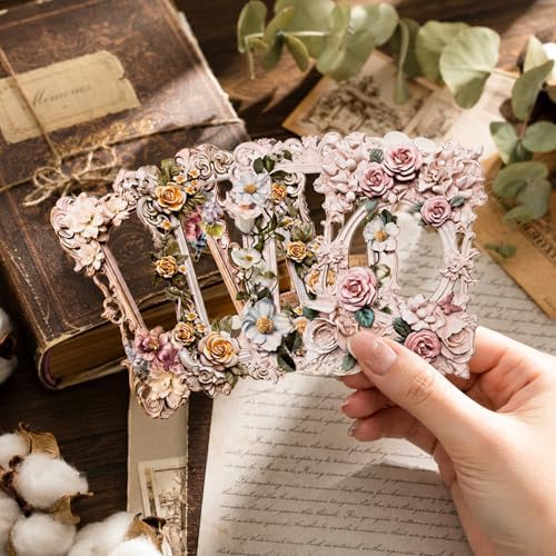 40Pcs Scrapbook Supplies Decor Papers, Floral Frames Junk Journal Supply
