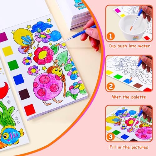 JUNQIU 4Pack Paint with Water Books for Kids, Watercolor Painting Coloring Books for Toddlers, Magic Paint Set for Kids, Art Craft Kits Easter Basket Stuffers For Girls Boys