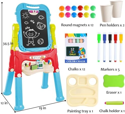 Toddler Art Easel for Kids, Chalkboard & Whiteboard with Drawing Tools
