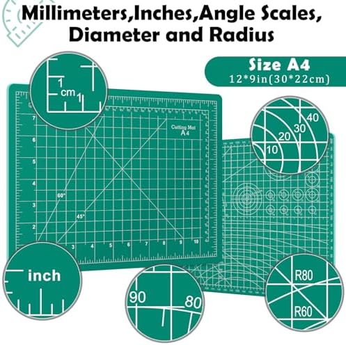 Self Healing Cutting Mat,12in x 9in Sewing Mat for Craft Small Rotary Cutting Board Double Sided 3MM Thickened Sewing Measuring Board for Quilting Craft Hobby Fabric Precision Modeling Projects(A4)