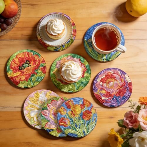 Leatrice 8 Pcs Diamond Art Coasters Small Diamond Painting Kits for Adults