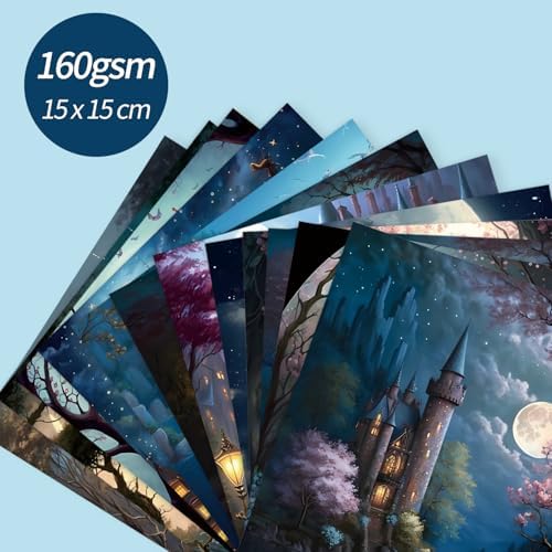 6x6" Cardstock Single Sided Scrapbooking,Craft Decorative Scrap Book Paper | 160gsm,24-Sheet 12Patterns Colored Paper,Junk Journal Supplies,Vivid Origami Papers DIY Craft Gift Wrapping Album.Midnight