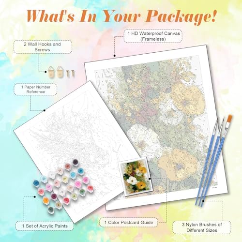 Kalonyth Flowers Paint by Numbers Kit for Adults, 16x20 inch, No Framed