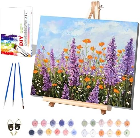 Flower Paint by Numbers for Adults with Framed Canvas - with Wooden Easel