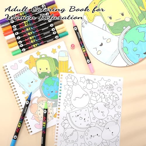 150gsm Coloring Book with Markers, 7x8.3in Travel Coloring Kit for Kids