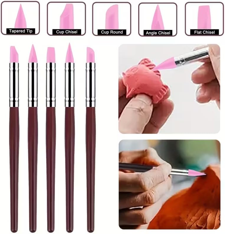 15 PCS Pink Clay Sculpting Tools Set, Professional Silicone Brushes & Dotting Tools Kit for Polymer Clay, Air Dry Clay, Pottery, Modeling & Crafting
