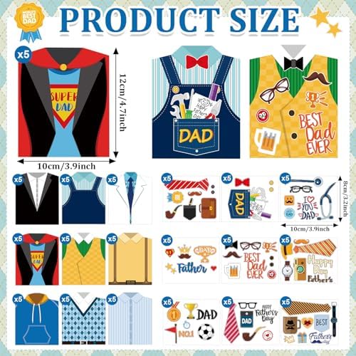 Sereliy 45 Set Father's Day Card Making Kits for Kids, Father's Day Shirt DIY Crafts, Bulk Father's Day Handmade Crafts for Classroom. (Father 45)