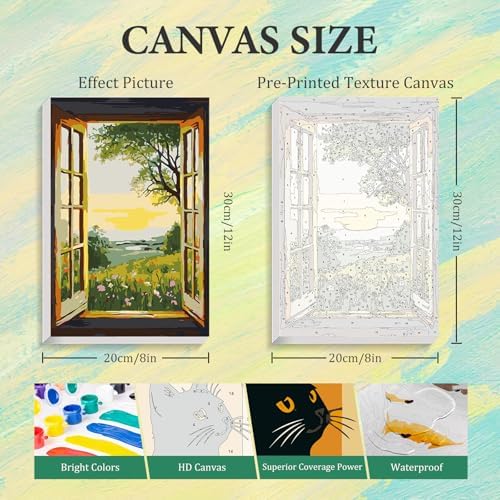 4 Pack Paint by Numbers Kit for Adults with Frame, Window DIY Painting Kit