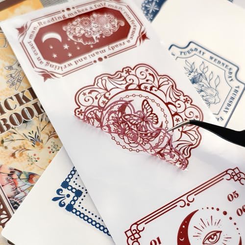 Vintage Lace and Frame Sticker Book,30 Sheets PET Transparent Scrapbook Stickers with Aesthetic Designs for Scrapbooking Supplies and Junk Journal