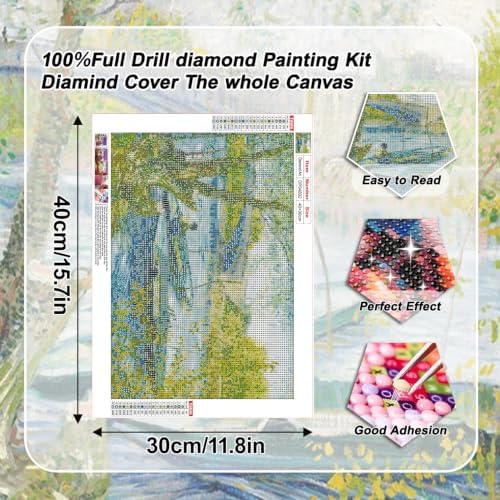 VeGuude Diamond Art Kits for Adults, Full Drill Van Gogh Fishing in Spring-the Pont de Clichy Diamond Painting Kits for Beginners, Home Wall Decoration (16x12 inch)