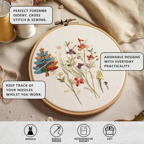 Magnetic Needle Minder Magnet Embroidery Accessories and Supplies Embroidery Needle Holder Cross Stitch Holder Needlework Supplies (Dragonfly Christmas Tree)