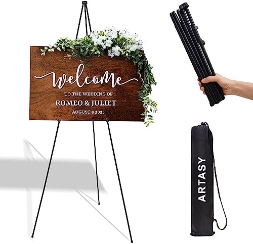 ARTASY 63" Easel Stand for Wedding Signs, Black, 1 Pack with Carry Bag