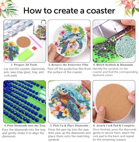 Sea Turtle Diamond Art Coasters Kit, 8 Pieces Diamond Painting Coasters Kit