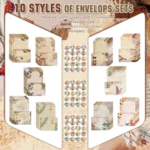 TaoBary 160 Pcs Nature Vintage Stationery Paper and Envelopes Set