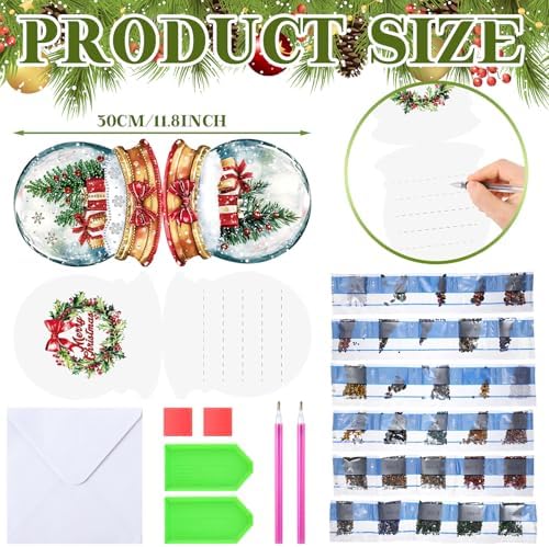 Fullhawl 30 Pcs Diamond Art Painting Christmas Cards with Envelopes Snowman Christmas tree Craft Christmas Diamond Art Painting Greeting Cards DIY Christmas Card Making Kits for Adults Gifts