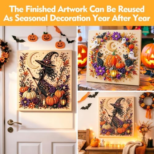 TLM Halloween Ghost Pearl Art DIY Kit, Spooky Cute 3D Diamond Painting Crafts for Adults, DIY Fall Home Decor Wall Art, Beginner DIY Seasonal Party Gift (Halloween Witch)