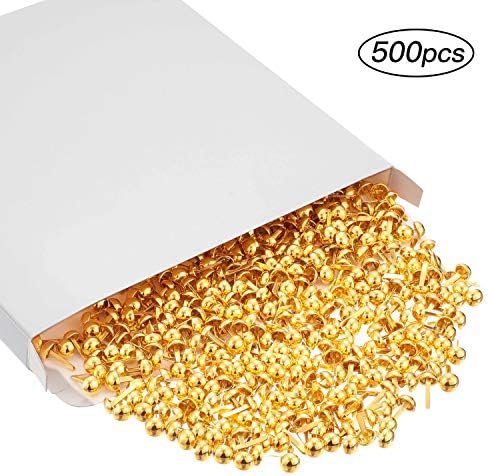 Hotop 500 Pcs Brads for Paper Crafts Metal Round Paper Fasteners for Craft Art Crafting School DIY Supplies(0.3 x 0.6 Inch,Golden) (Pack of 2)