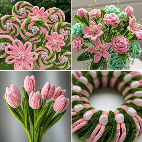 Caydo 200 Pieces Jade Pink & Moss Green Pipe Cleaners for Flowers