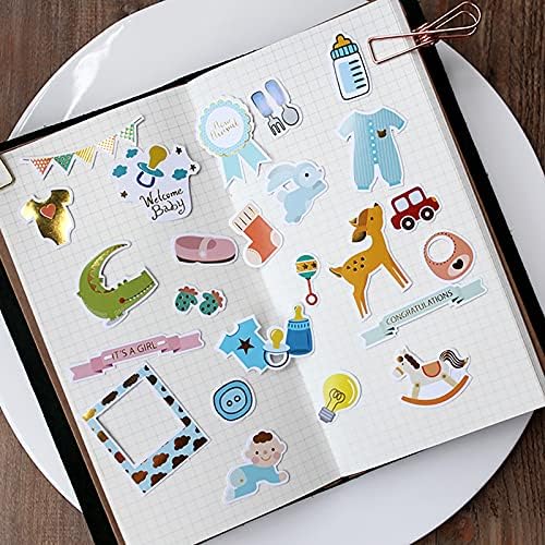 Doraking 73PCS Baby Loves Foil Gold Decorative Stickers for Scrapbook Journals Birthday Party Invitation Cards Kids Gift Wrap Stickers, Doraking No-Repeat Cute Cartoon Stickers (Baby)