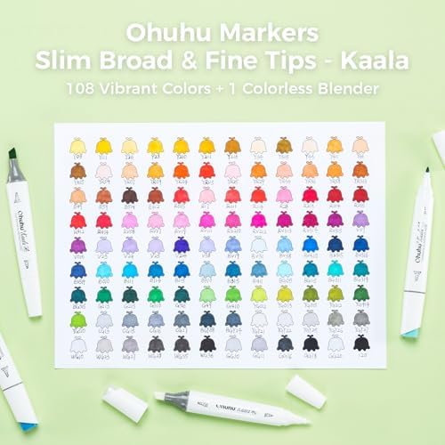 Ohuhu Alcohol Markers 108 Colors Fine& Slim Broad for Architectural Design