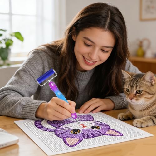 ZYNYXY 17PCS Ergonomic Diamond Art Pen Kits, with Multifunctional Metal Stainless Steel Screw Thin 1, 3, 6, 9, Tips, Correction Placers Roller Accessories(E-BluePurple+Blue+White+ 5 PCS Tips)