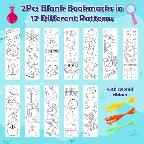 72Pcs Science Color Your Own Bookmarks, Coloring Blank Bookmarks for Kids