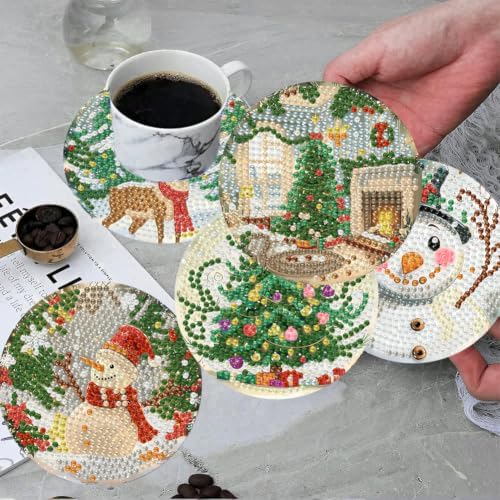 ijbnhd 8 Pcs Christmas Diamond Art Coasters 4x4 in with Holder