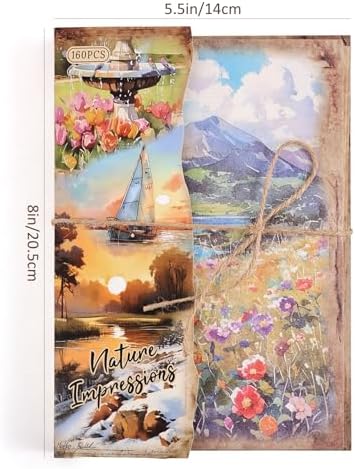160 Sheets Vintage Scrapbook Paper Set - 8 Nature Impressions Themed Aesthetic Natural Scenery Patterns, Journaling Scrapbooking Supplies Craft Decoupage Papers Kit, for Junk Journals Collage Making