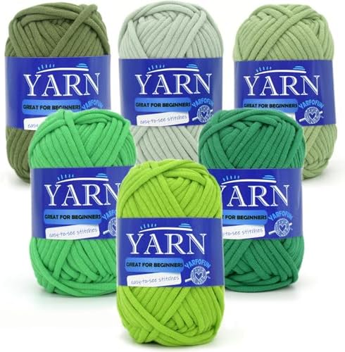 6 Pack Cotton Crochet Yarn for Beginners - Olive Avocado Green with Easy-to-See Stitches