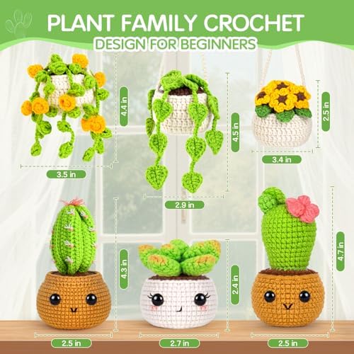 Sewkitta Crochet Kit for Beginners, Crochet Starter Kit w Step-by-Step Video Tutorials, Beginner Crochet Kit for Adults Kids Women Men Complete Kit Included (Plant 6Pack)