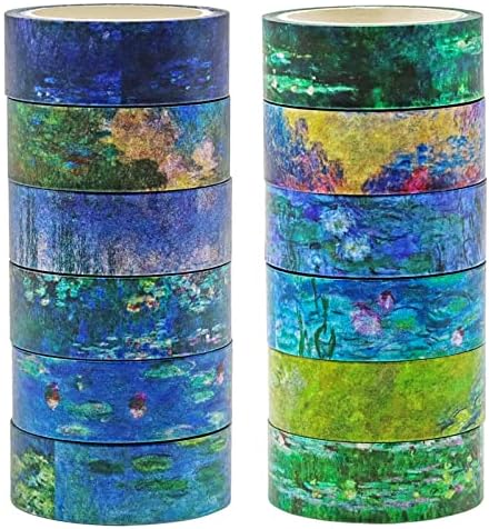 Berkin Arts 12 Rolls Art Floral Designs Washi Tape Set - 15 mm Wide Decorative Adhesive Masking Tape Cloisonnism Landscape Vintage Iridescent Venetian Claude Monet Series