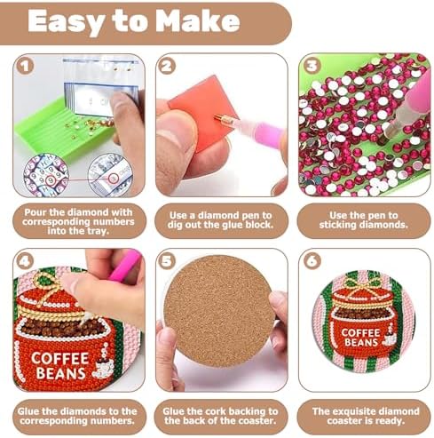 CRZMODE 8 Pcs Diamond Art Coasters Kits, Food Diamond Painting Coasters