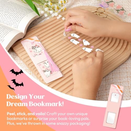 24 Set Bookmark Making Kit, Acrylic Bookmark Blanks with 24 UV DTF Stickers About Halloween Theme and 24Tassels,Blank Bookmarks UV DTF Transfers Stickers for DIY Crafts Hanging Tag Gift Bookmarks DIY