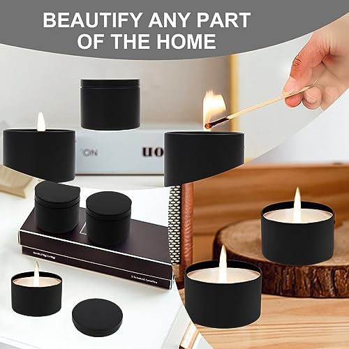 DINGPAI 24 Pcs Candle Tins, 4 oz Black Empty Candle Tin with Lids