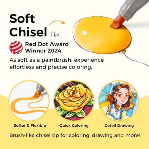 Ohuhu Alcohol Markers 168 Colors Brush& Soft Chisel for Adult Cozy Coloring | AP Certified Refillable Alcohol-based Ink, Brush Art Markers for Artist Beginner Coloring Illustration Sketching, Honolulu 2S