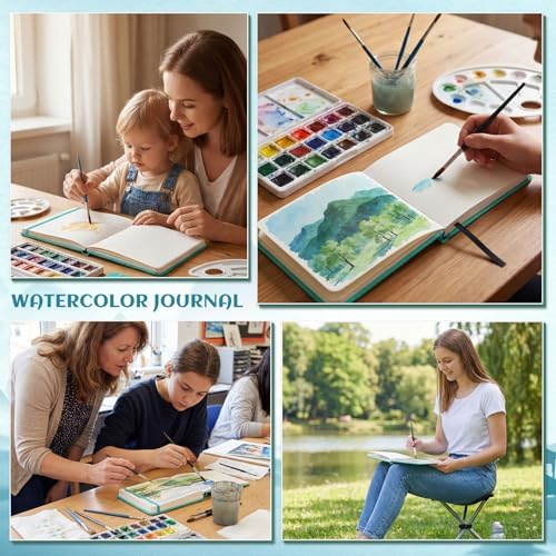 40 Sheets Watercolor Journal, 4x6 in, 140 Lb Cold Press Paper, Blue