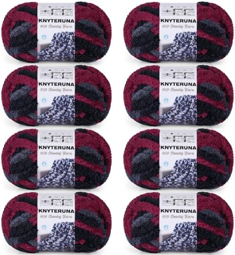 Chunky Yarn for Hand Knitting, #10 Chunky Blanket Chenille Yarn, Large Bulky Thick Jumbo Yarn, Super Chunky Knit Yarn for Crocheting, 8 Skein (8oz,20yds Each Skein), Tie Dye Grey&Black&Red
