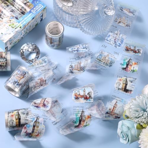6 Rolls PET Tapes Set Pre Cut Tape Stickers City Stickers journaling Tape Transparent Sticker Books for Scrapbooking Scrapbook Tape Decorative