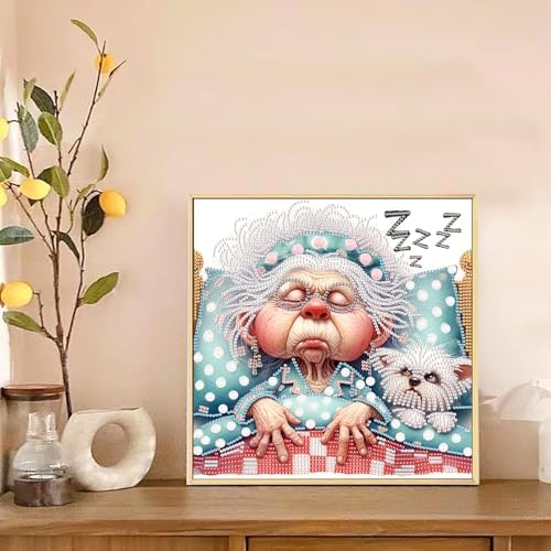 Diamond Painting Kits for Adults, Snoring Granny Pattern Design Special Shape Diamond Art Kits for Beginners, DIY Diamonds Paintings Art for Home Wall Decor Gift