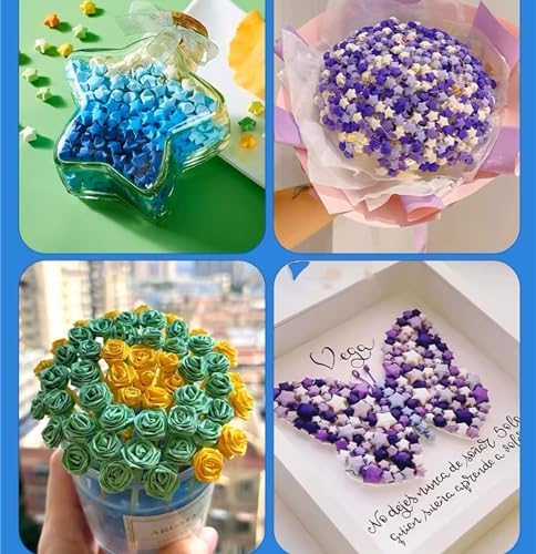 1080 Sheets Origami Star Paper 7 Assortment Color Strips Double Sided Lucky Star Decoration Folding Paper for DIY Hand Art Supplies (Blue Purple-1080 sheets)